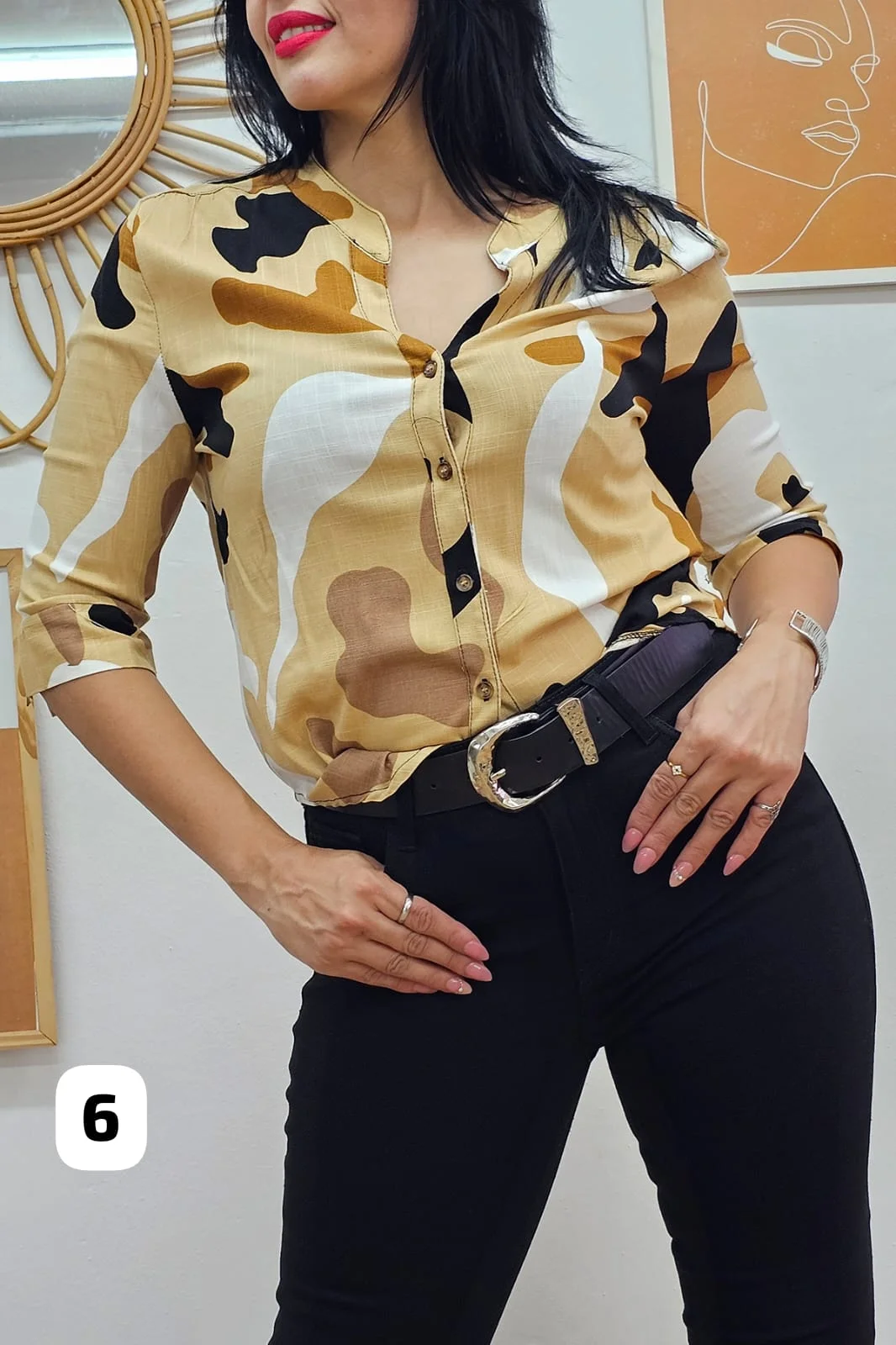 Camisa de lino estampada cuello mao manga 3/4 [PARTE2]