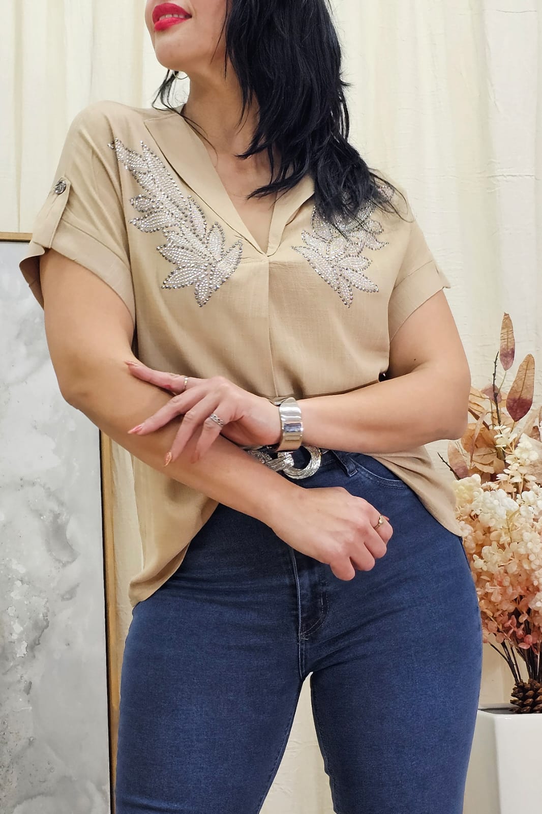 Blusa de lino con ampliques zulma
