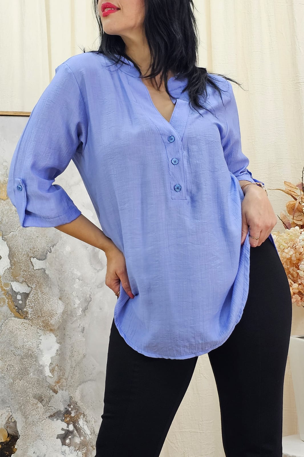 Camisola manga 3/4 de manila  cuello mao Taty