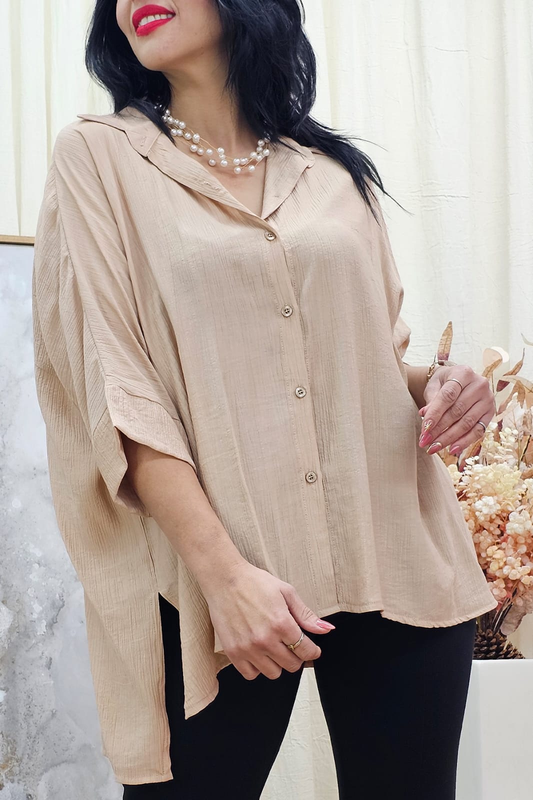 Camisa manga caída con tajo Oversize de Manila  Charloy