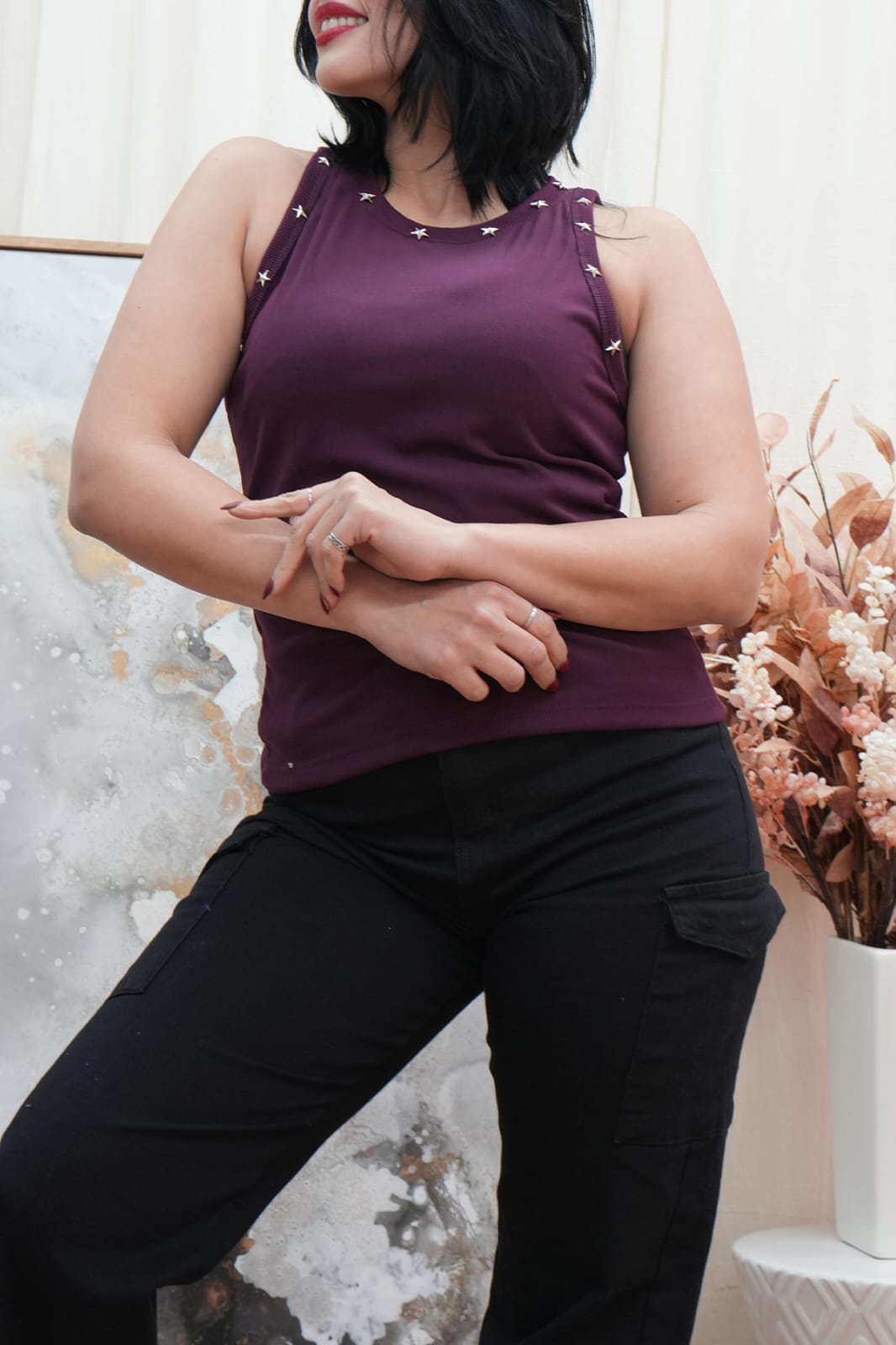 Musculosa morley  vintage con estrellas en cuellos y hombros Xime