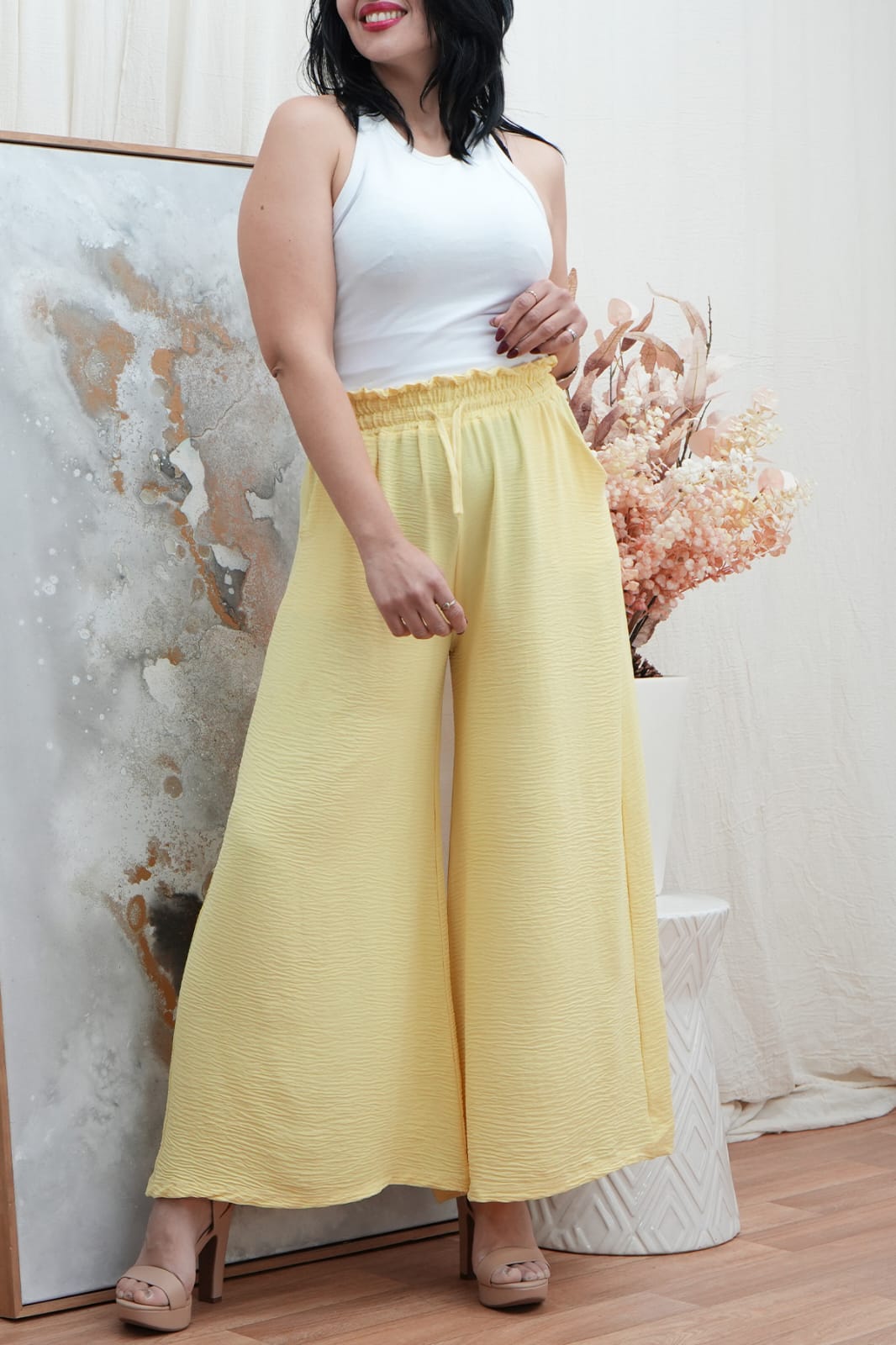 Pantalón palazo de cey liso con elastico Kala
