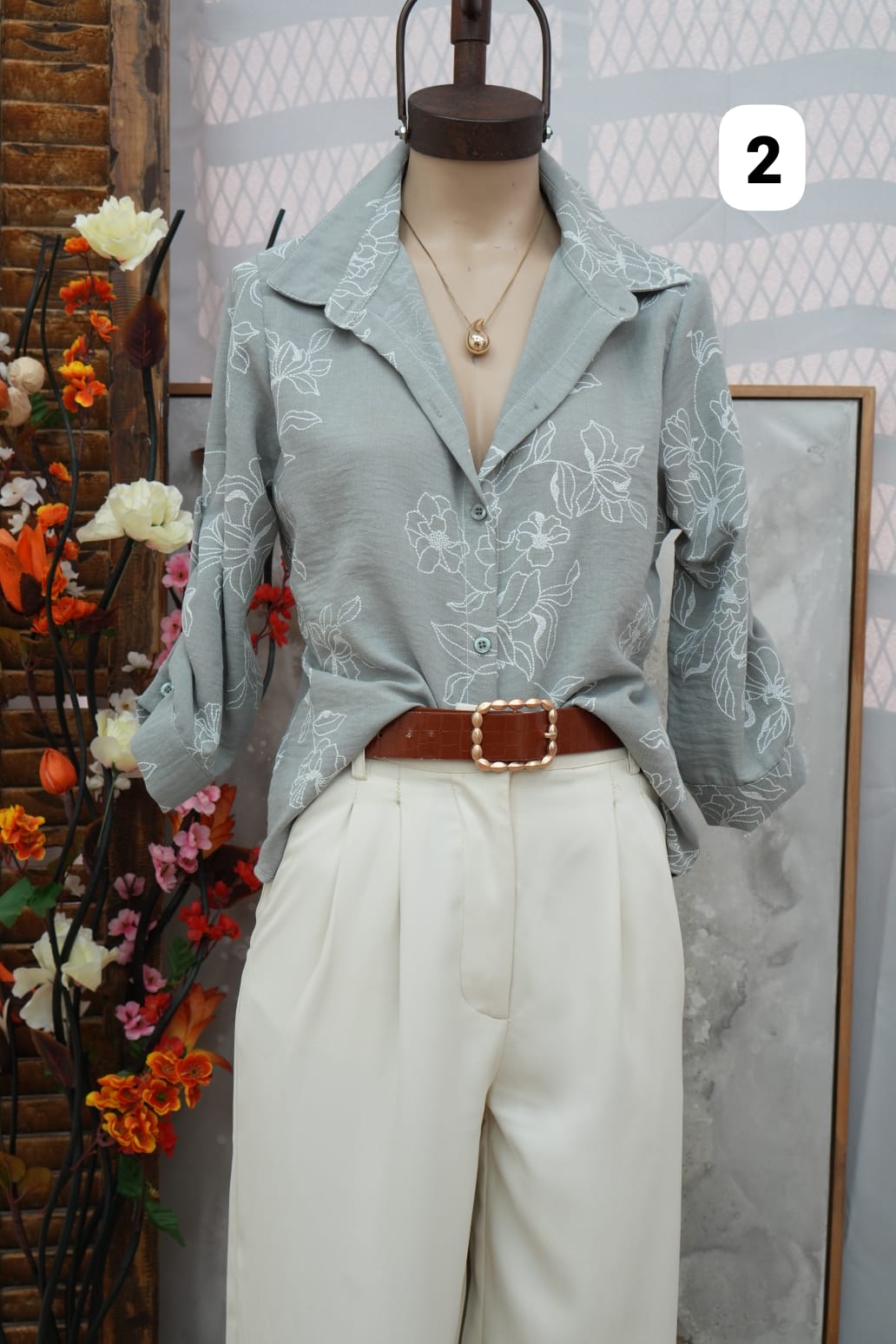 Camisa clasica 3/4 estampada de lino Julissa