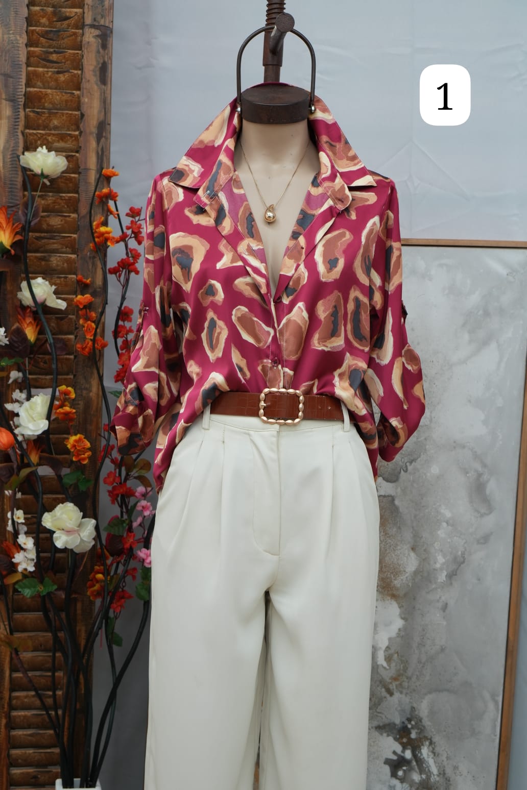 Camisa de saten estampada manga 3/4 Moscu