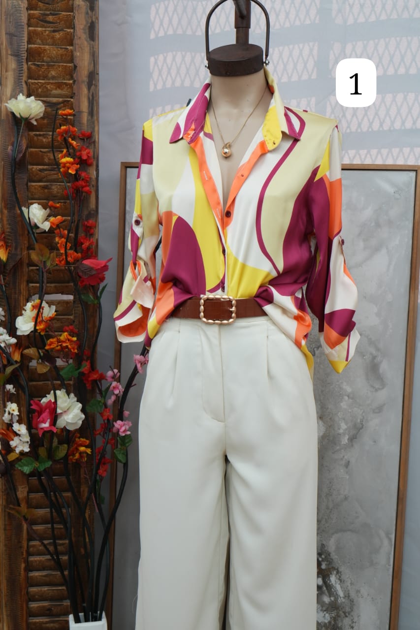 Camisa de saten estampada manga 3/4 Moscu