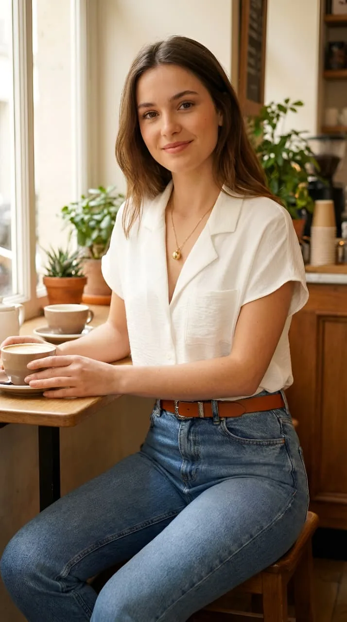 Camisa cey corta 1 bolsillo con solapa manga caído