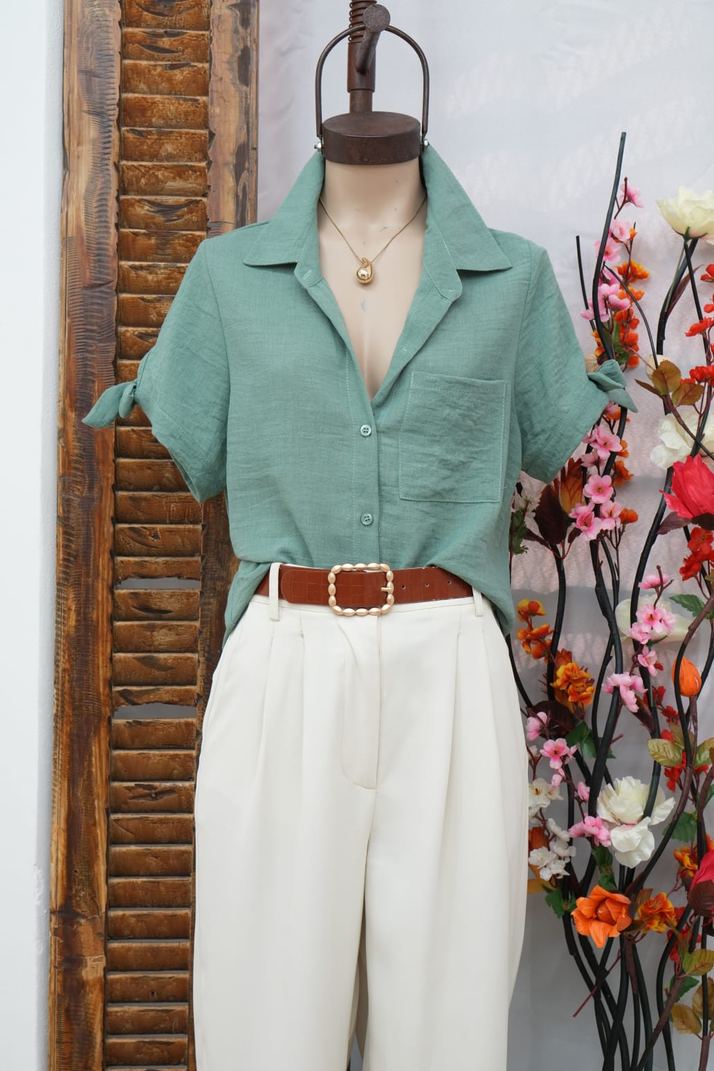 Camisa manga corta lazo de lino