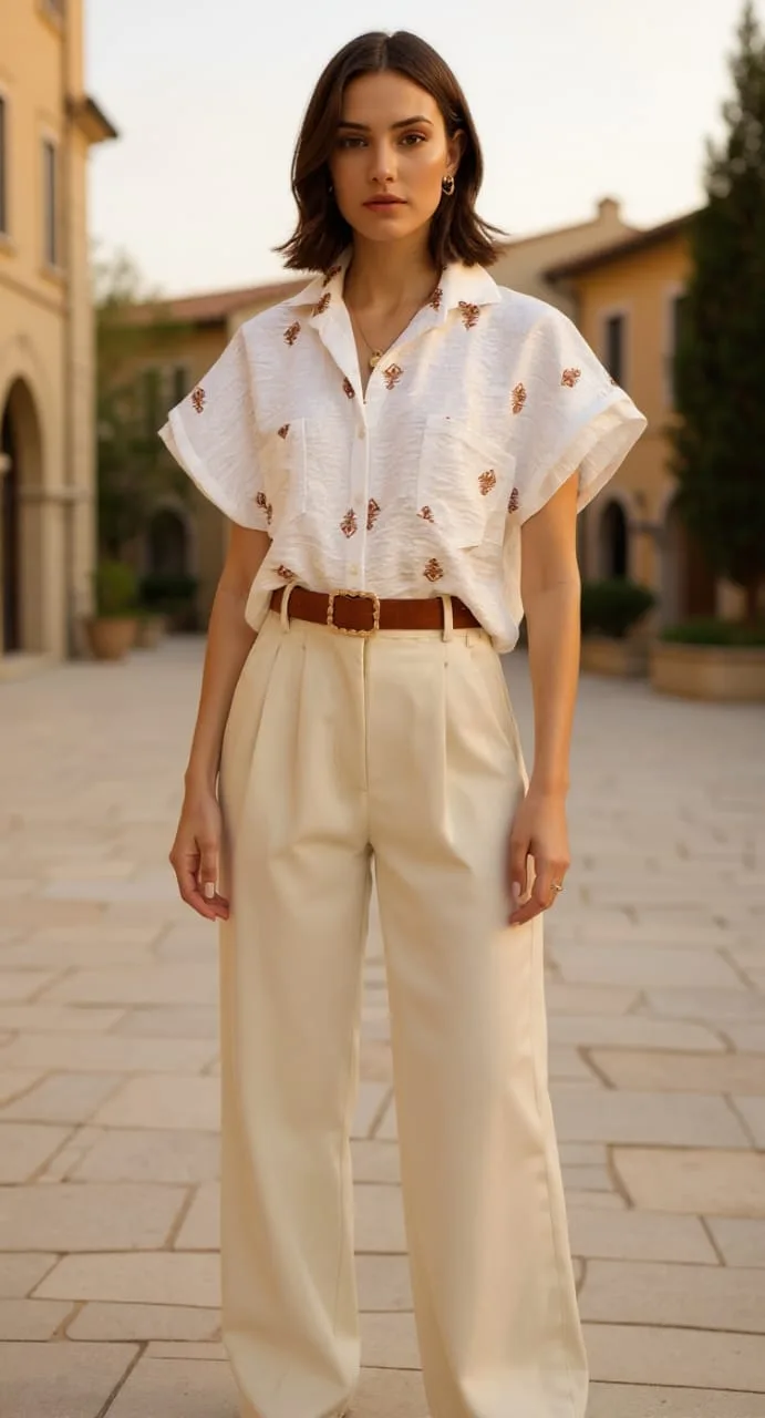 Camisa manga caída con dobladillo paravicinni grey  bordado