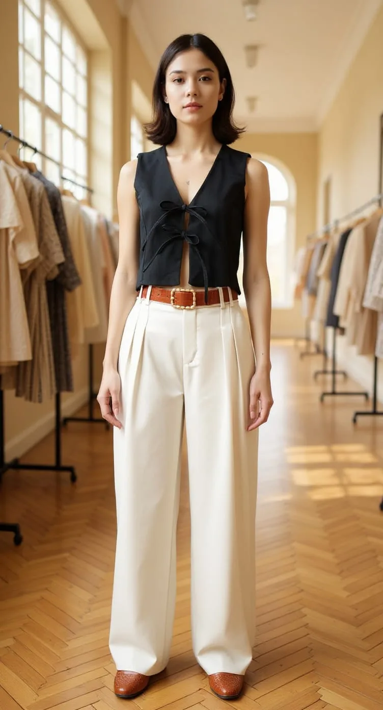 Chaleco corto con tiras de lino sastrero Jade