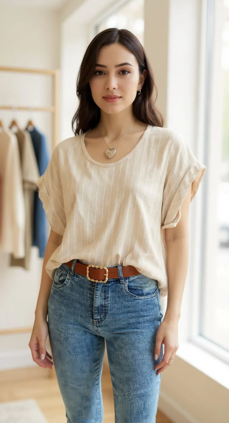 Blusa de lino rayado con dobladillo maziel