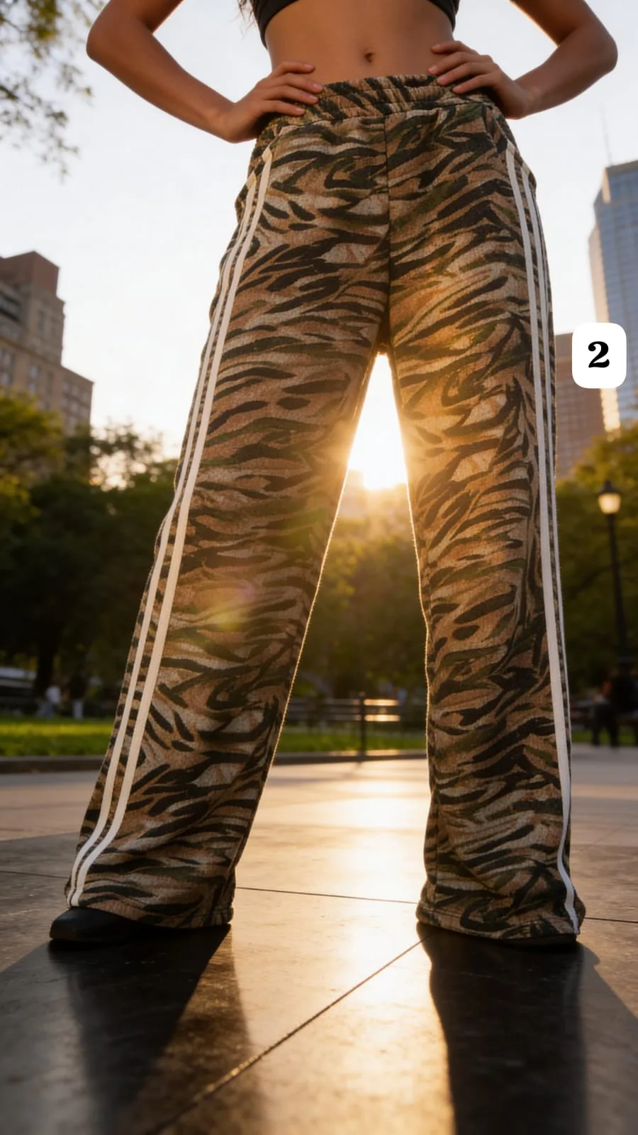 Pantalón tipo lanilla print con 3 líneas mileika