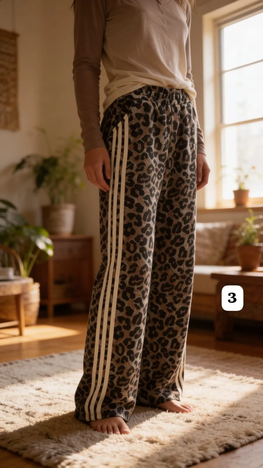 Alternative view of Pantalón tipo lanilla print con 3 líneas mileika