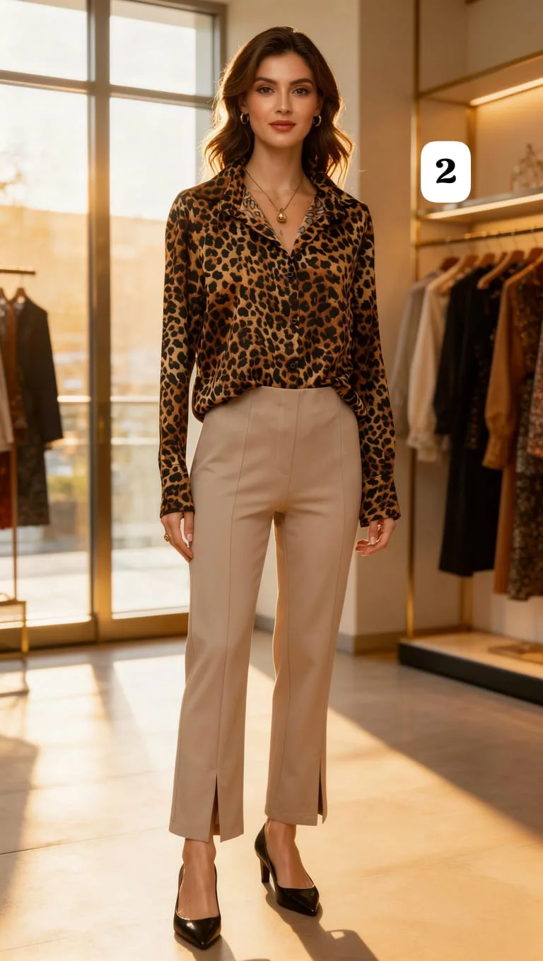 Alternative view of Camisa de saten Premium animal print Manga larga con puño Ancho Karly