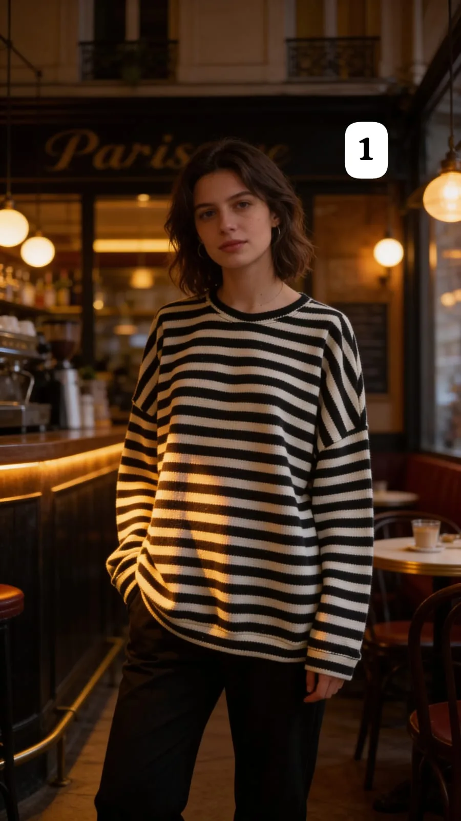 Buzo de lanilla con puño grueso rayado margarita