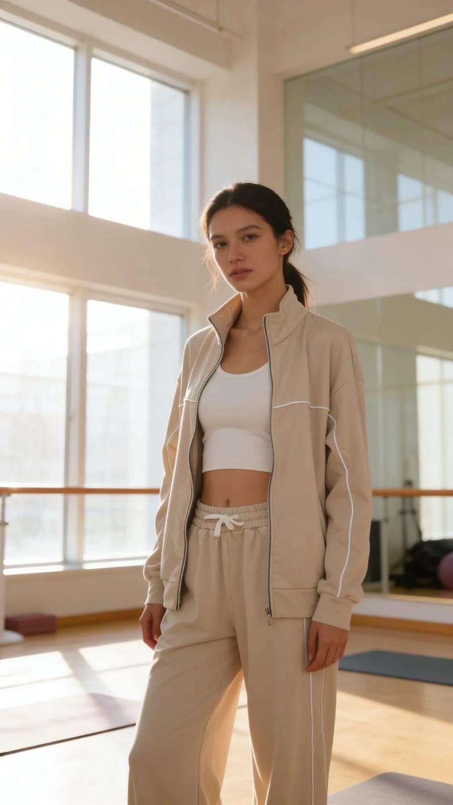 Campera de darlon liso cuello media polera y lineas Ender