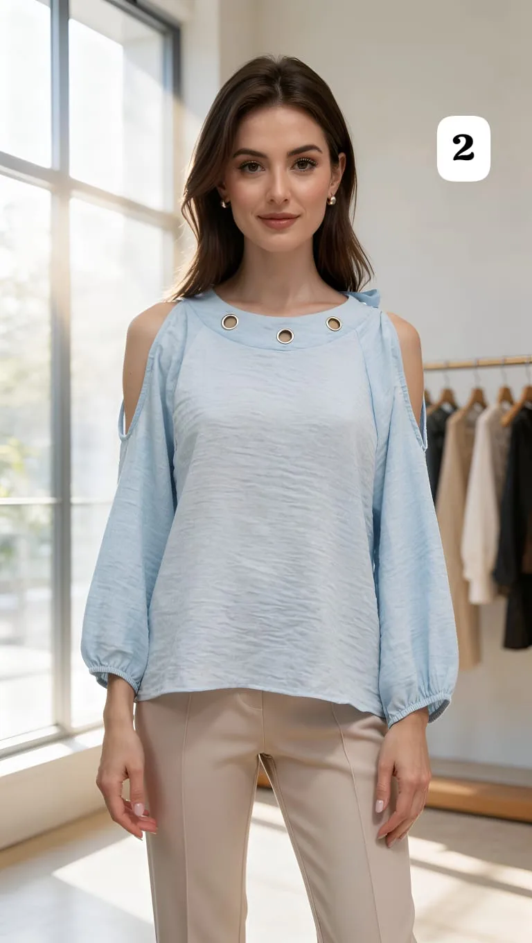 Alternative view of Blusa de lino cey con arandelas en el cuello lazo atrás y abertura en los hombros cloe