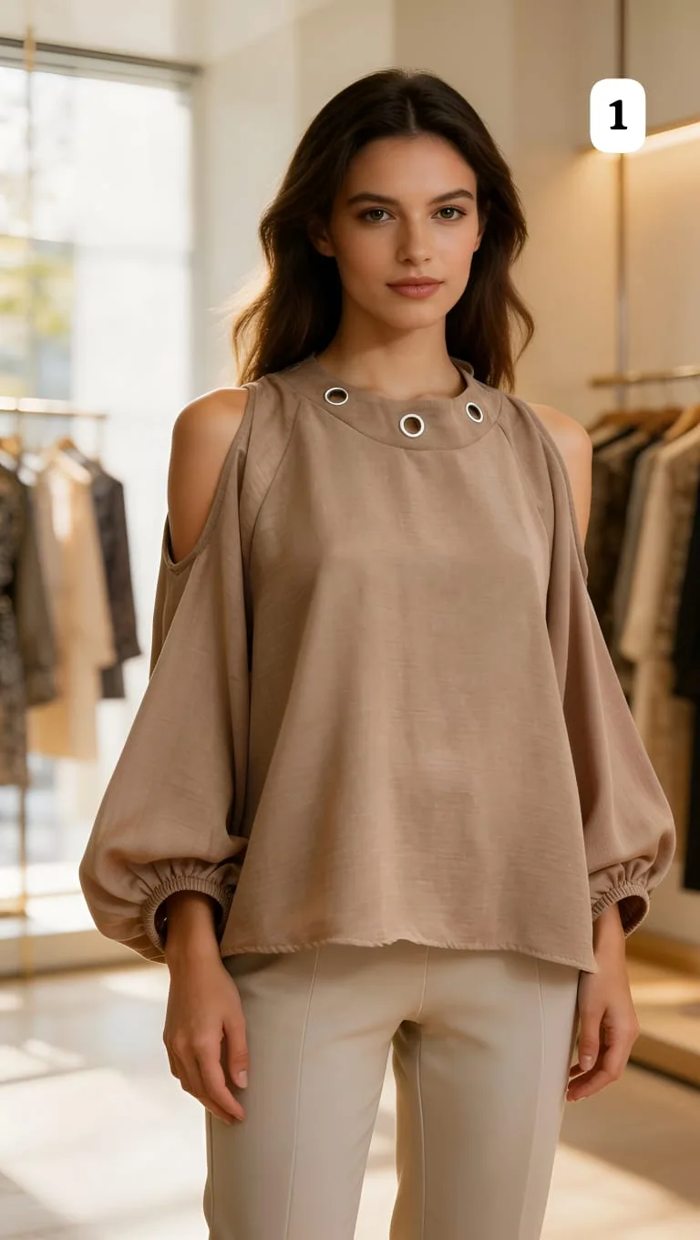 Blusa de lino cey con arandelas en el cuello lazo atrás y abertura en los hombros cloe