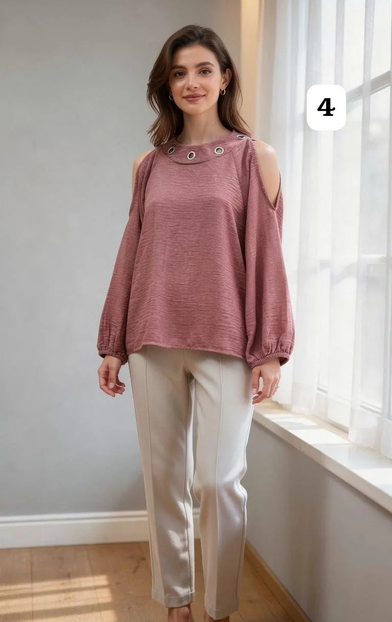 Blusa de lino cey con arandelas en el cuello lazo atrás y abertura en los hombros cloe - Imagen 4