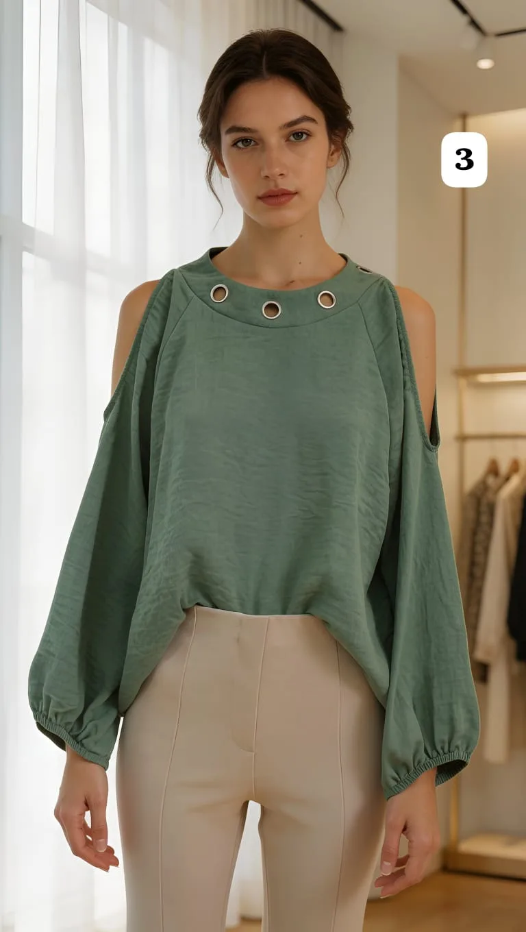 Blusa de lino cey con arandelas en el cuello lazo atrás y abertura en los hombros cloe - Imagen 3