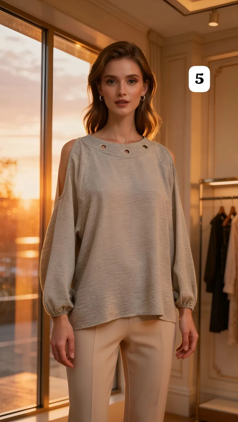 Blusa de lino cey con arandelas en el cuello lazo atrás y abertura en los hombros cloe - Imagen 5