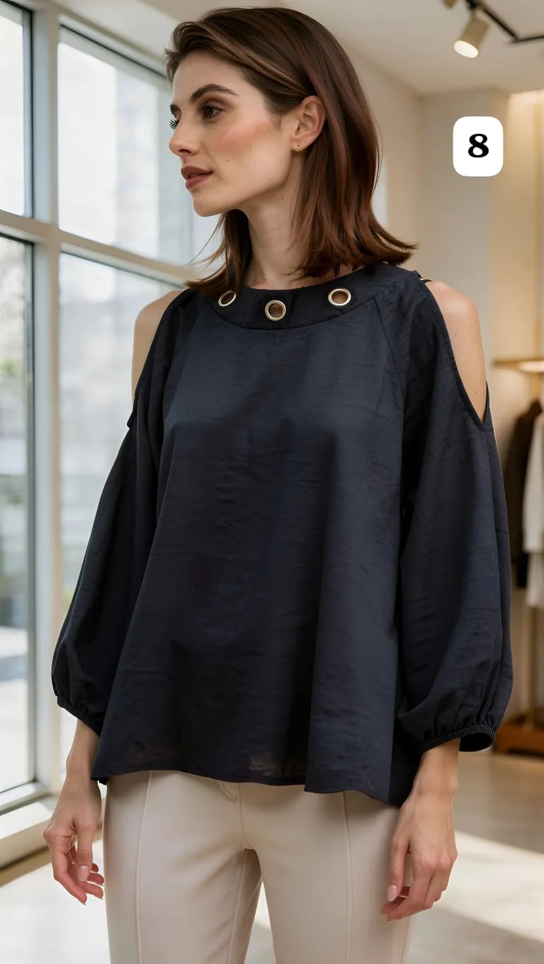 Blusa de lino cey con arandelas en el cuello lazo atrás y abertura en los hombros cloe - Imagen 8