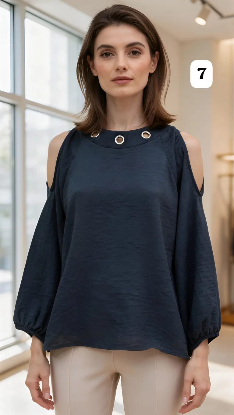 Blusa de lino cey con arandelas en el cuello lazo atrás y abertura en los hombros cloe - Imagen 7