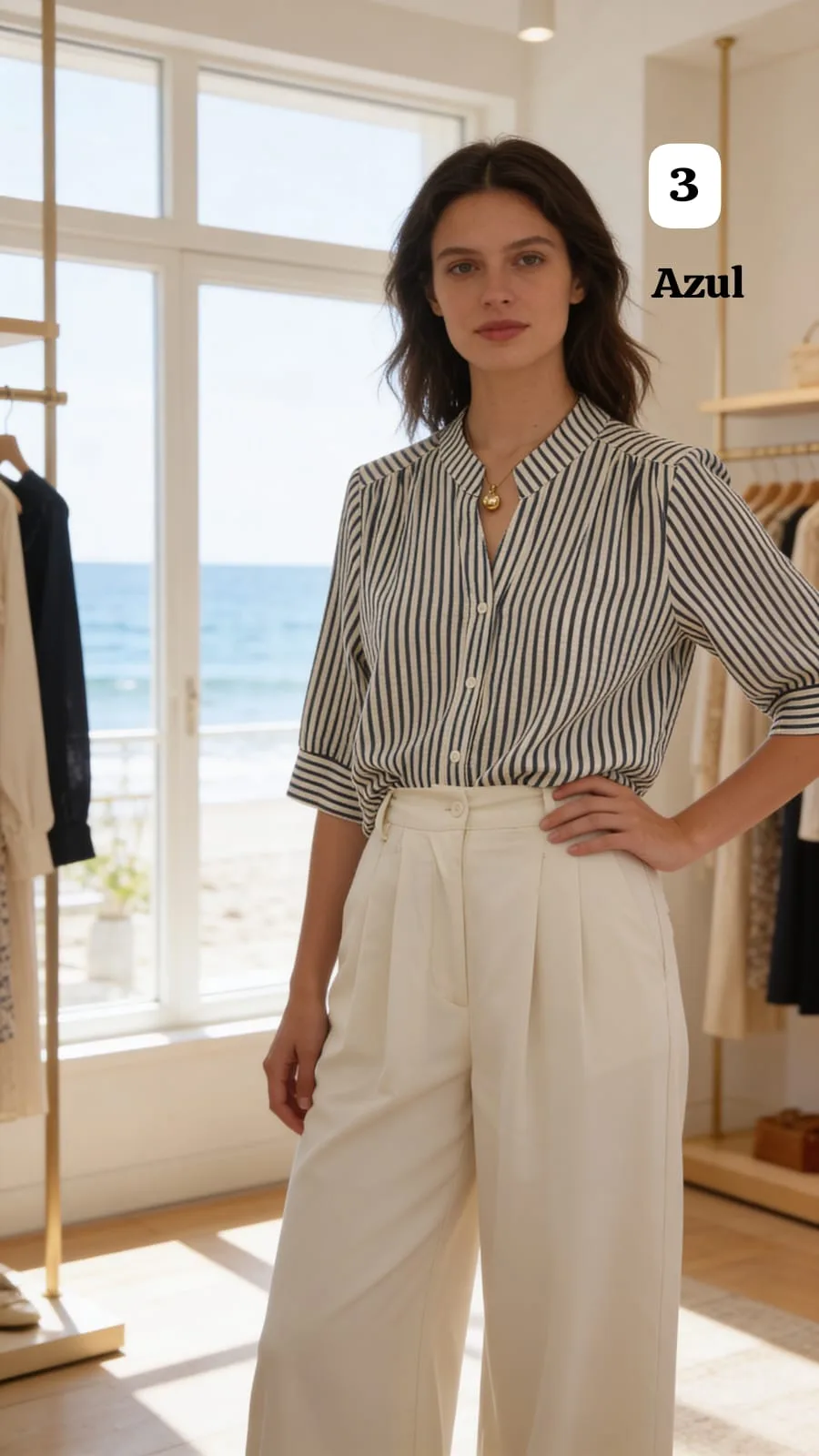 Camisa cuello mao rayado de emilia cey Rústico Joy