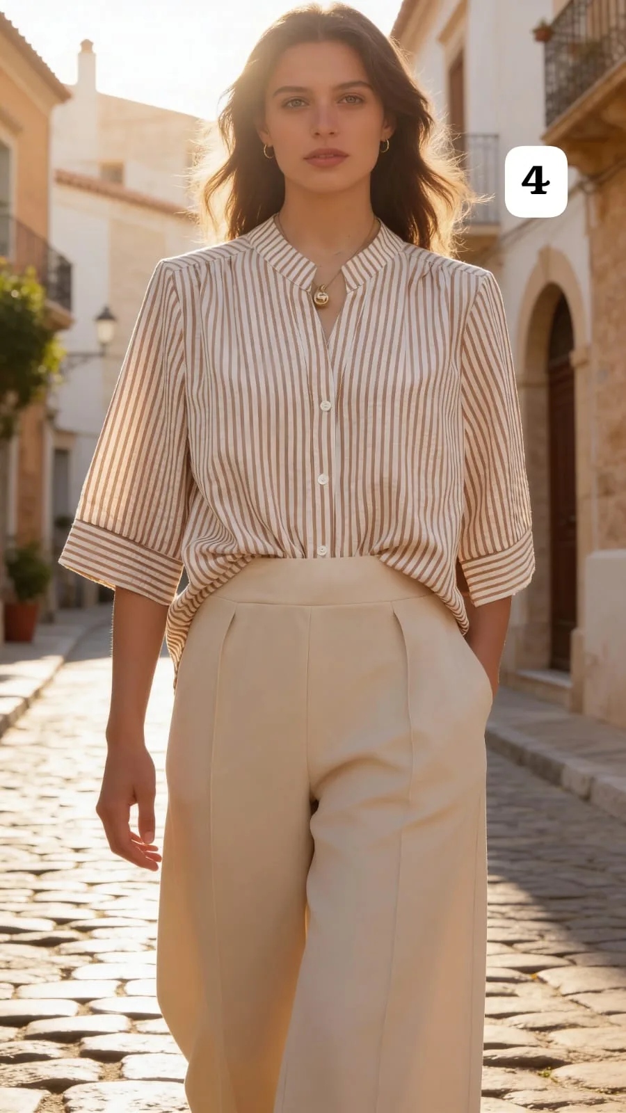 Alternative view of Camisa cuello mao rayado de emilia cey Rústico Joy