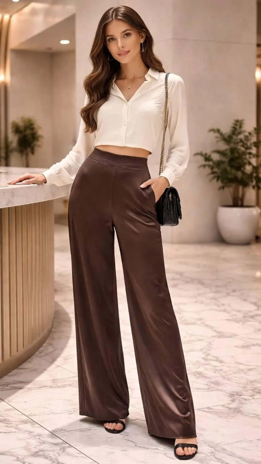 Alternative view of Pantalón saten con elastico atras y bolsillo