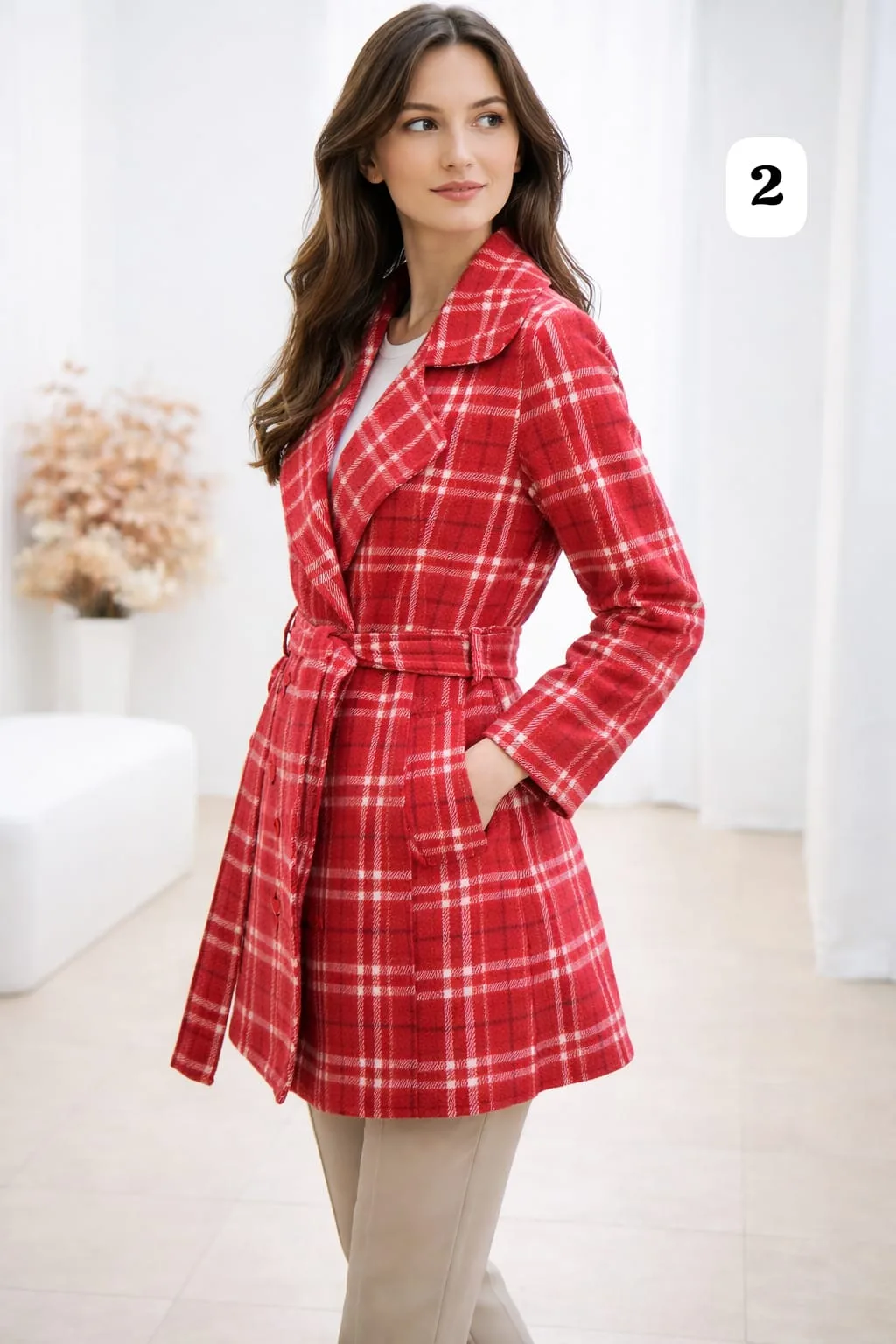 Saco de paño cuadrille con cinto y bolsillo Harry