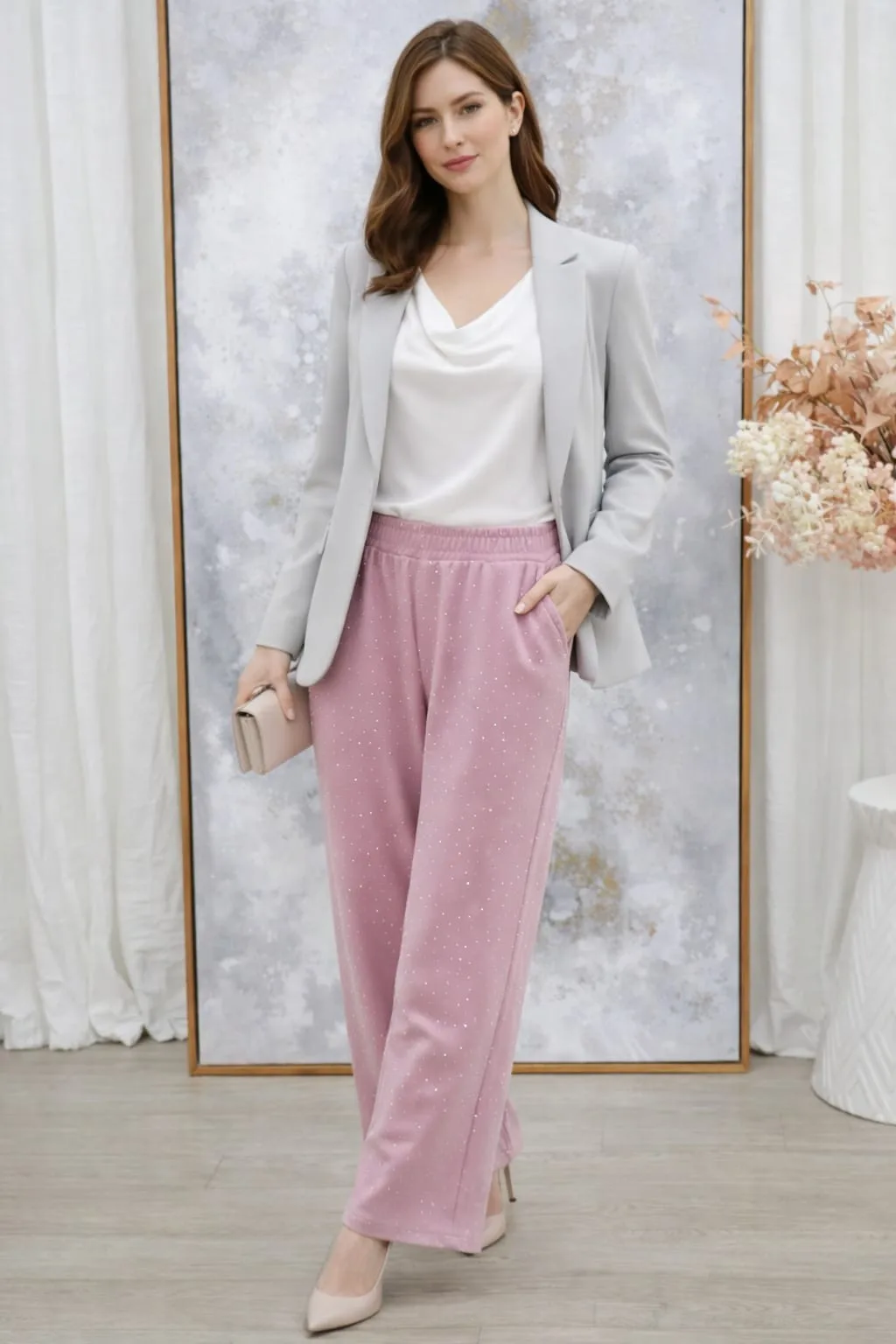 Pantalón de Darlon liso con strass Diva