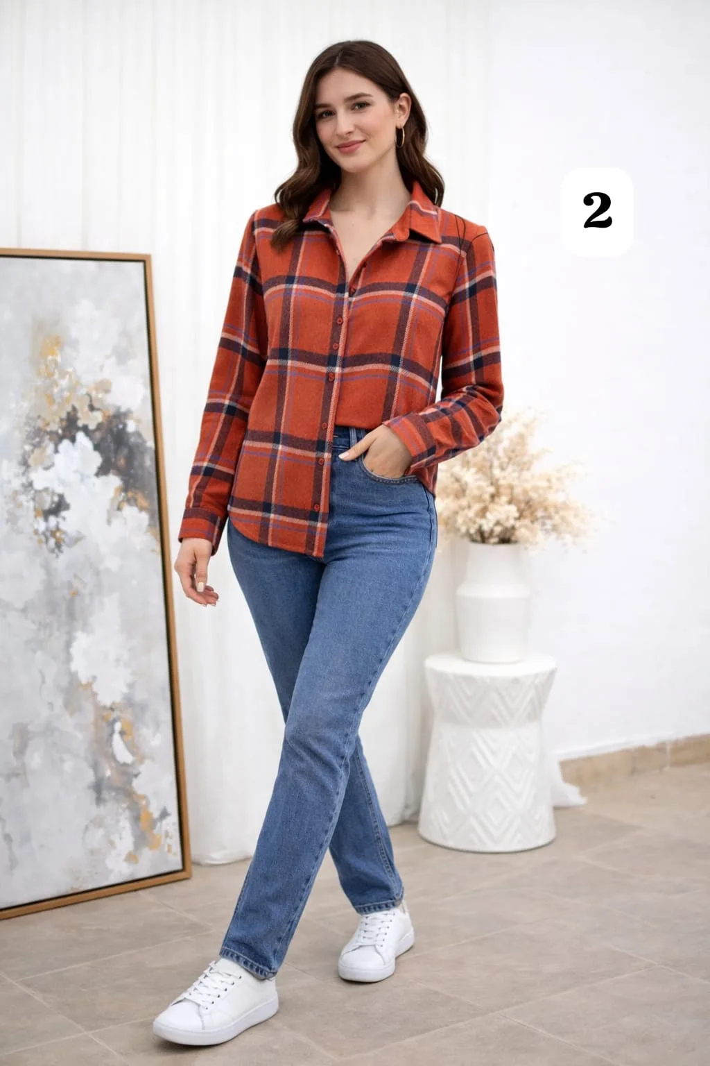 Alternative view of Camisa clásica manga larga sin bolsillo de paño cuadrille monique (PARTE2)