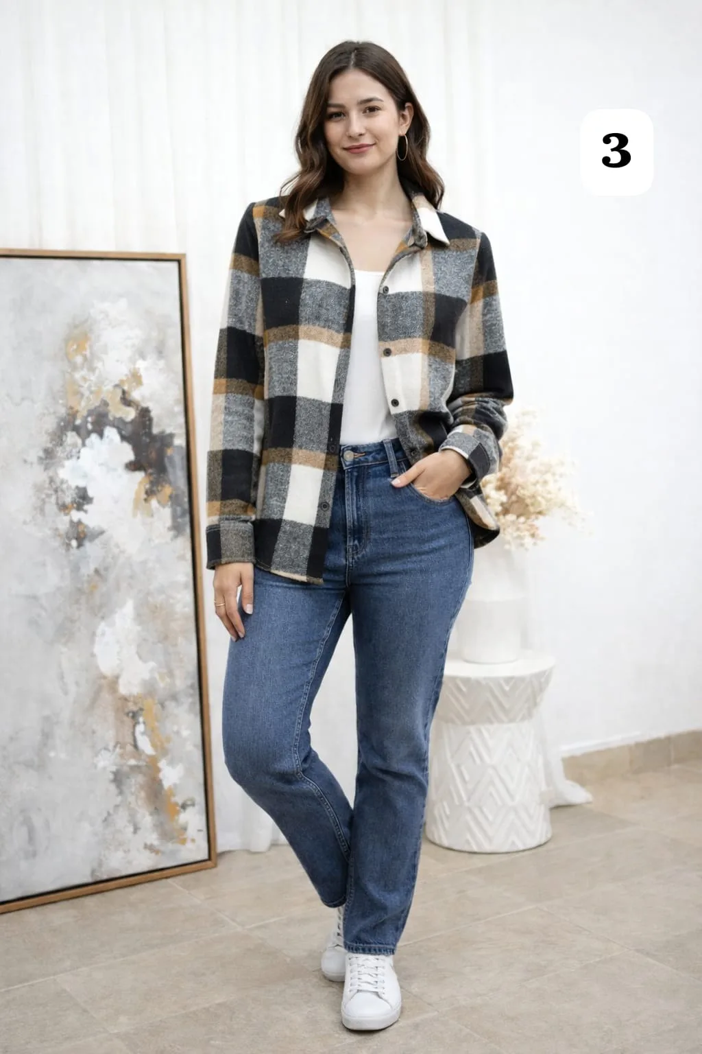 Camisa clásica manga larga sin bolsillo de paño cuadrille monique (PARTE2) - Imagen 3