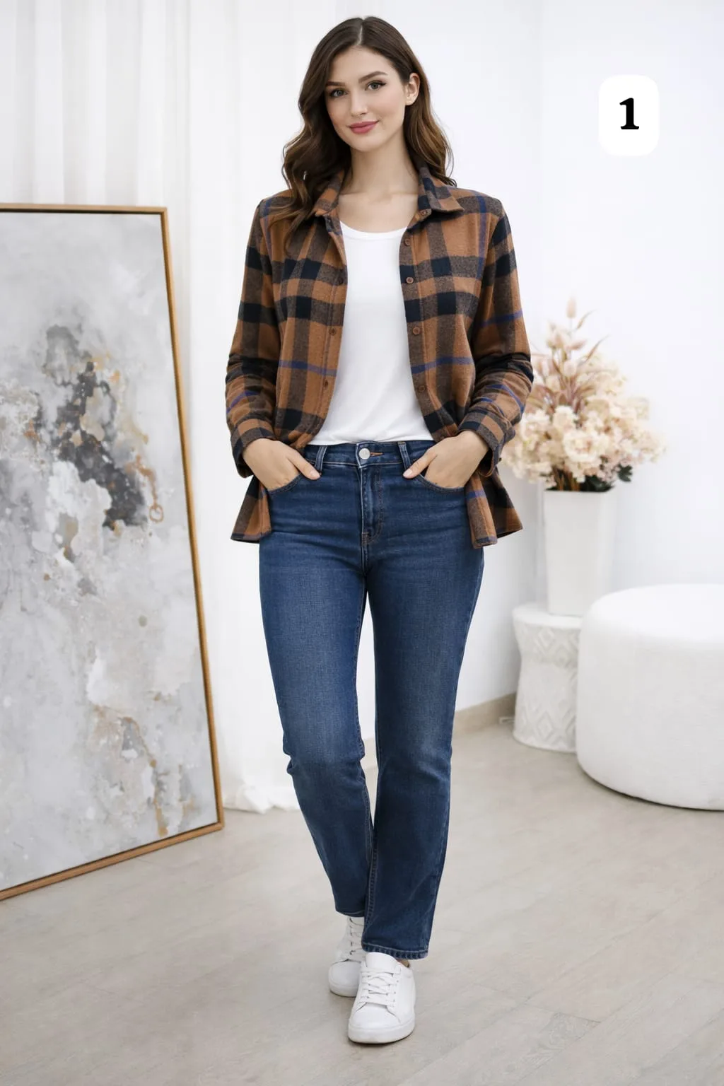 Camisa clásica manga larga sin bolsillo de paño cuadrille monique (PARTE1)