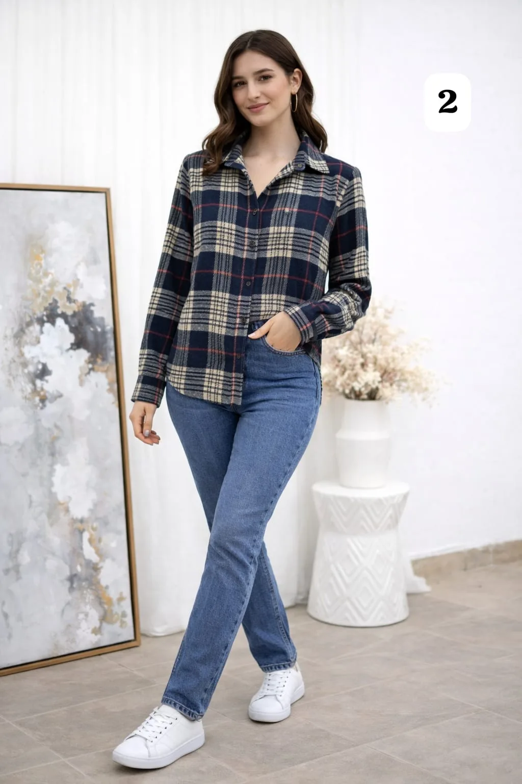 Alternative view of Camisa  clásica manga larga sin bolsillo de paño cuadrille monique (PARTE1)