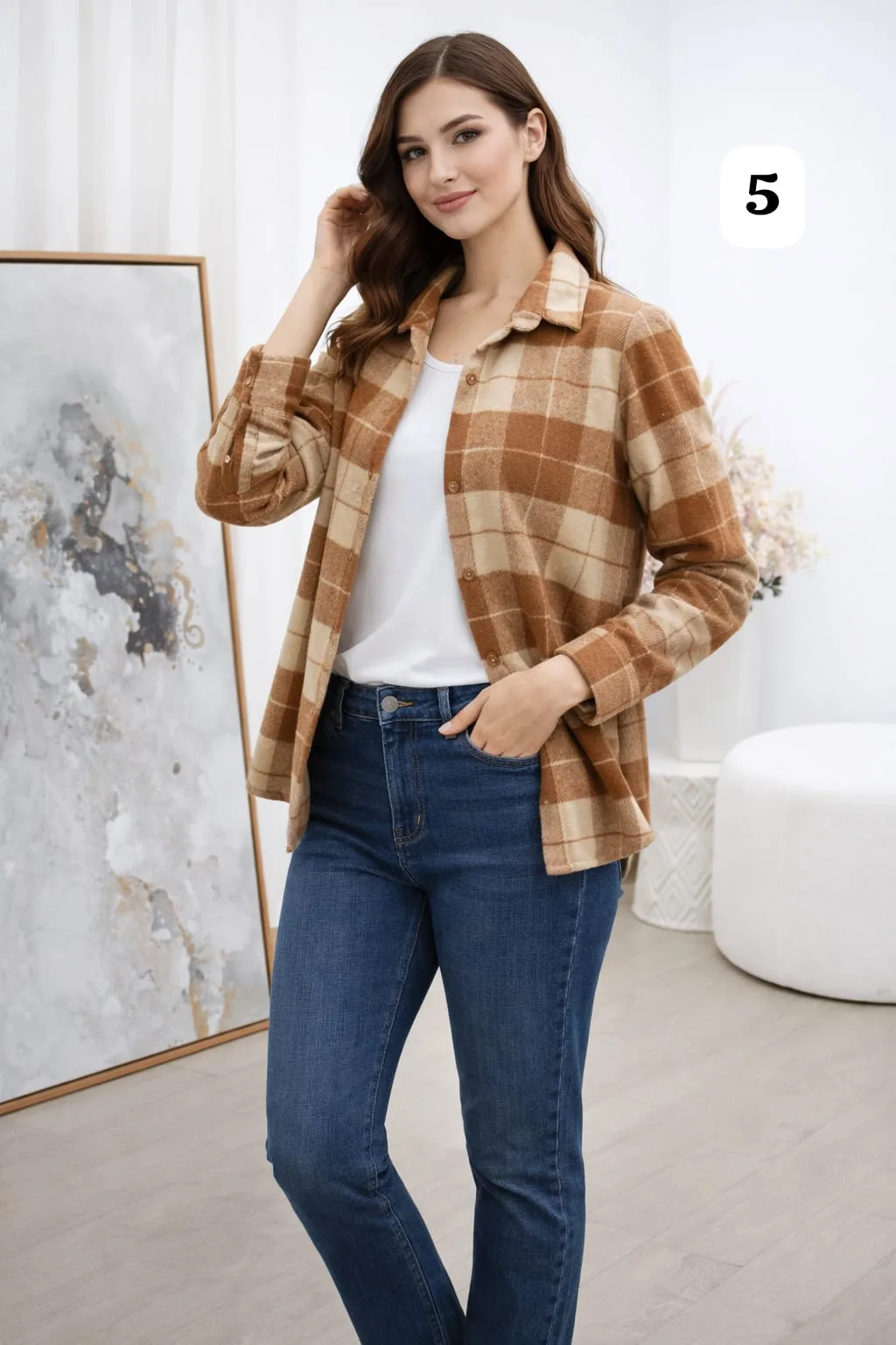 Camisa clásica manga larga sin bolsillo de paño cuadrille monique (PARTE1) - Imagen 5