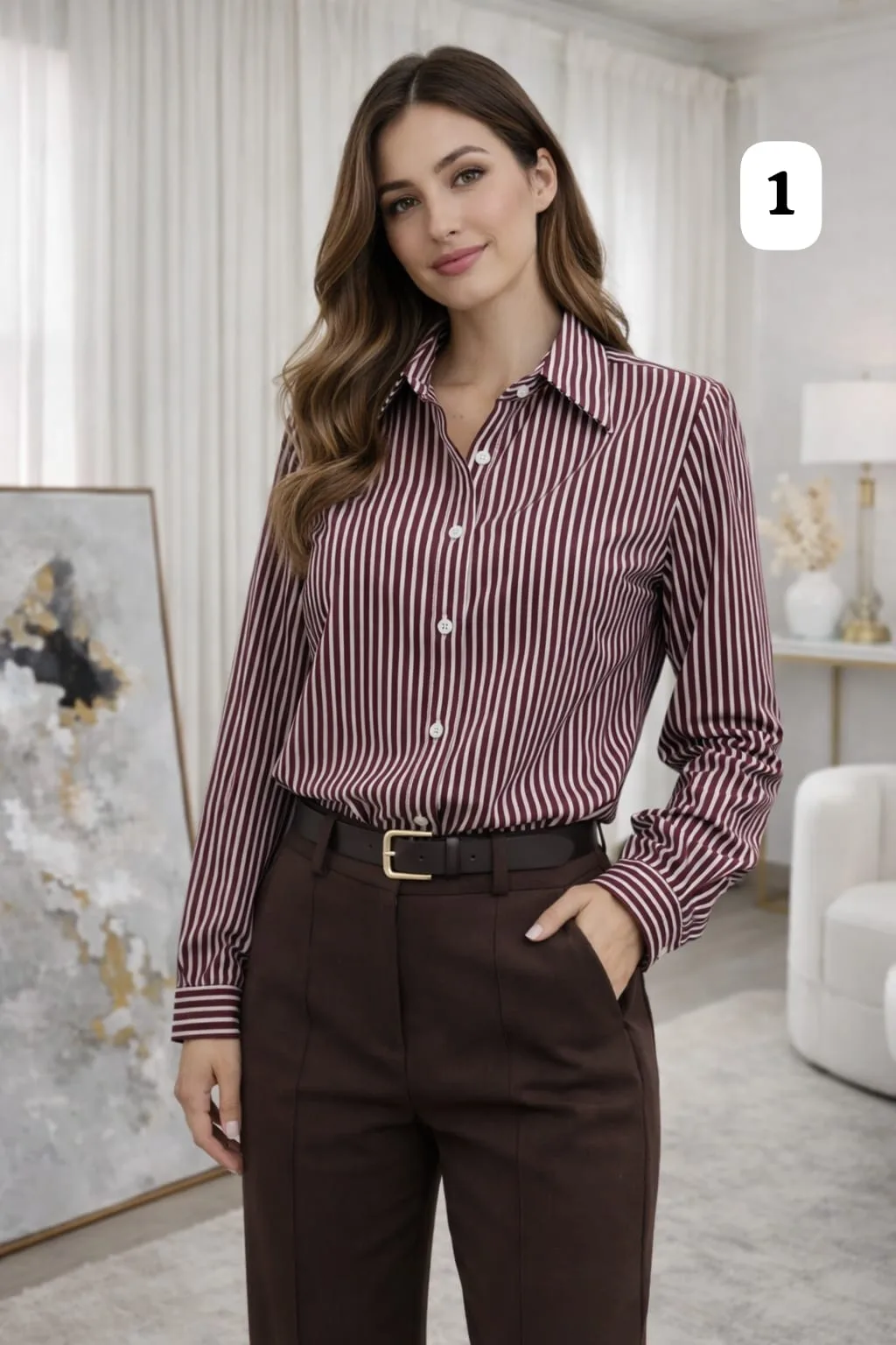 Camisa poplin rayado Manga princesa con pinzas Yeshua