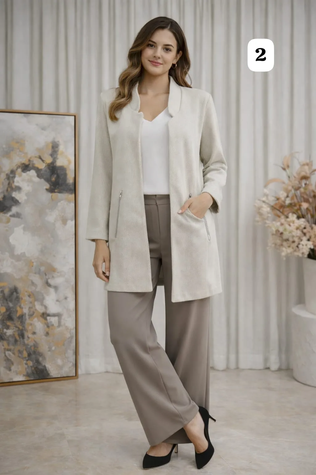 Alternative view of Tapado de paño con bolsillos al costado Houston (sin cierre)