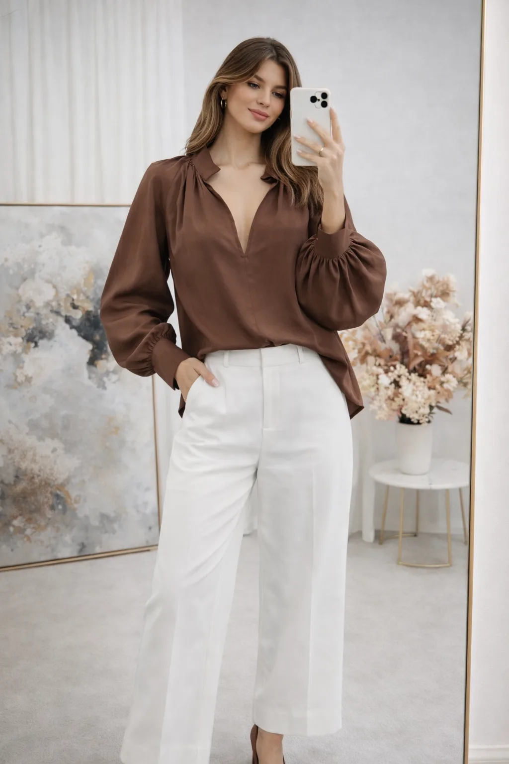 Alternative view of Camisa cuello mao con escote V Manga larga de emilia liso sasha