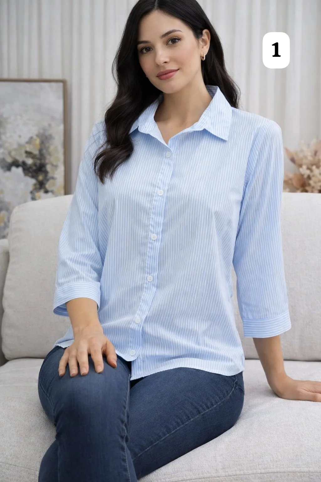 Camisa clásica manga 3/4 de poplin Rayado Dominga [Parte2]