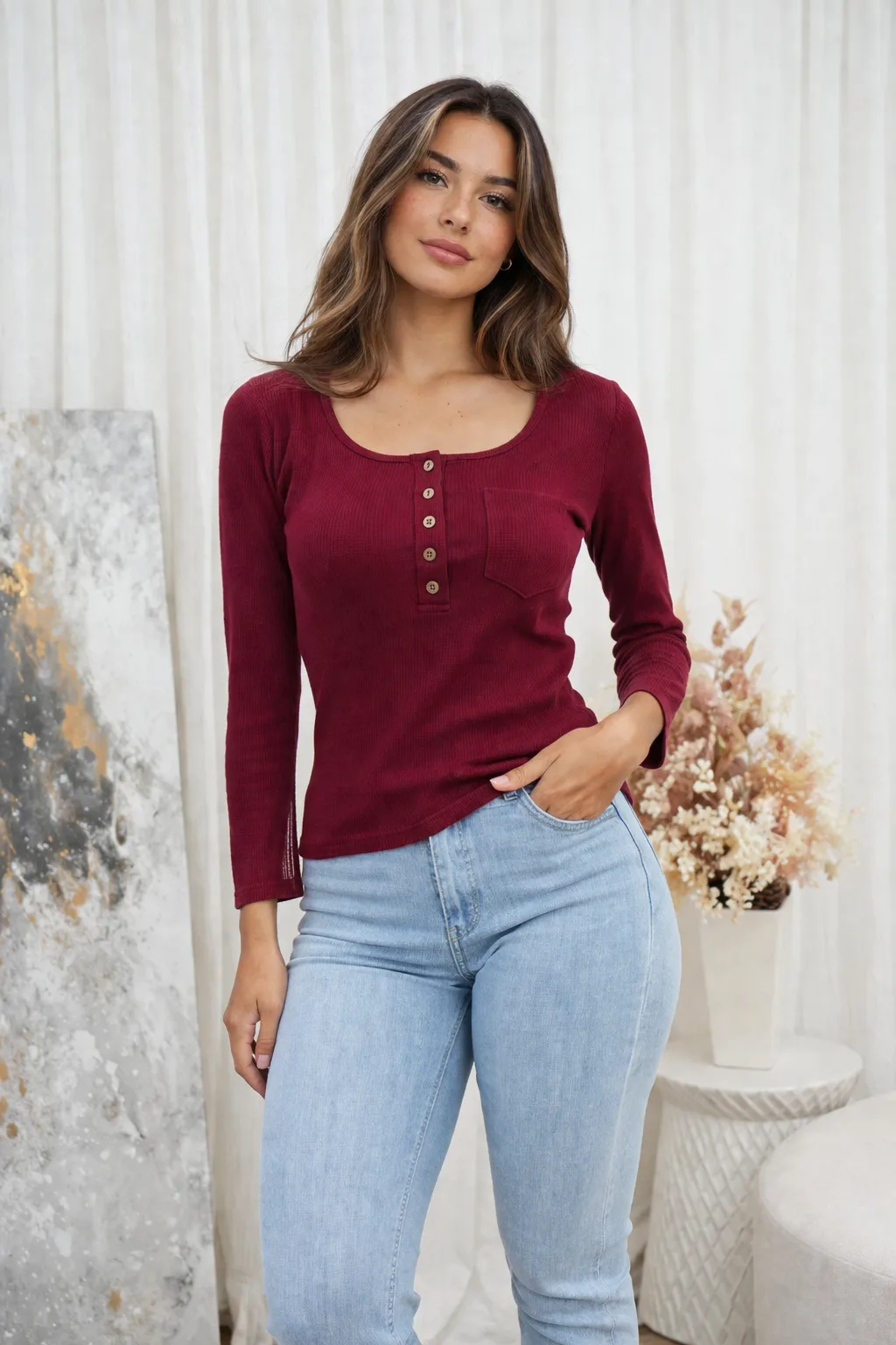 Remera manga larga de lanilla morley con carterita un bolsillo bethel