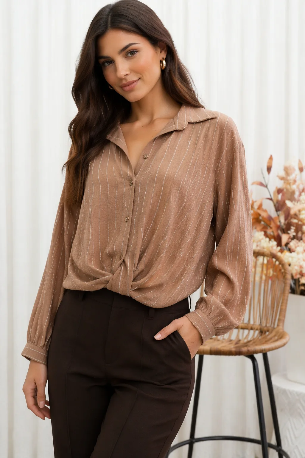 Camisa manga larga amplia con unión  abajo de cey a rayas lizbeth