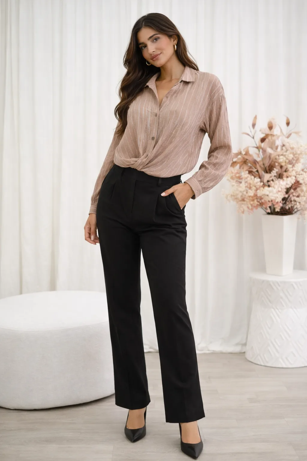 Alternative view of Camisa manga larga amplia con unión  abajo de cey a rayas lizbeth