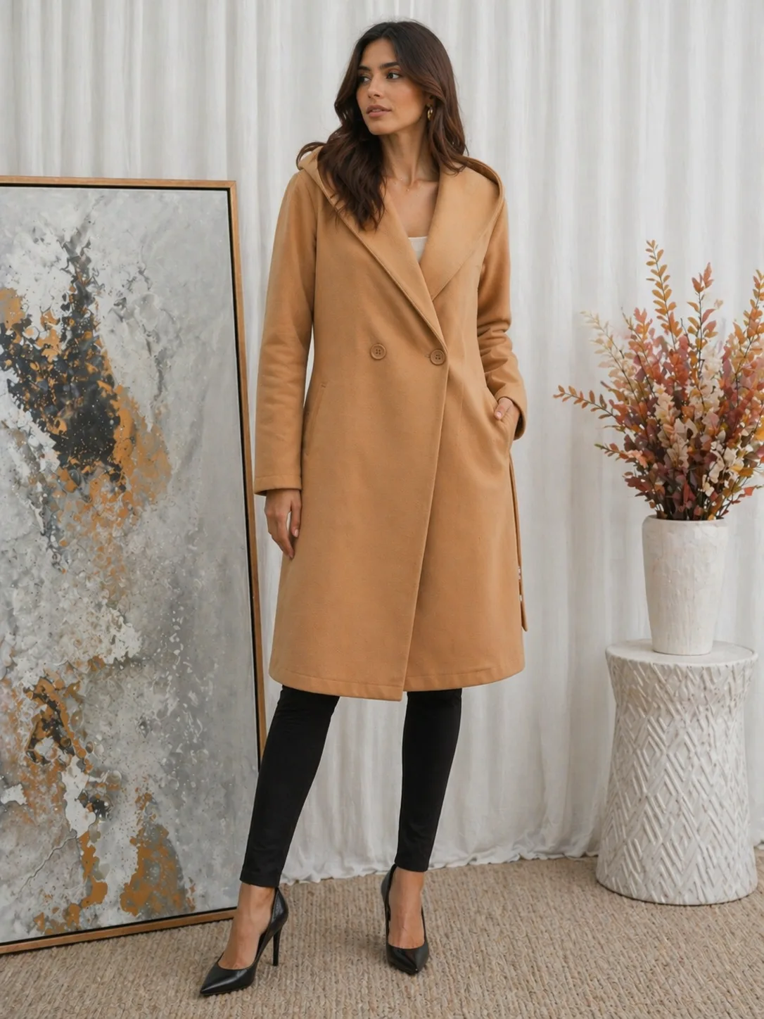 Alternative view of Saco capucha de paño con cintos y botón  Cruzado Alice