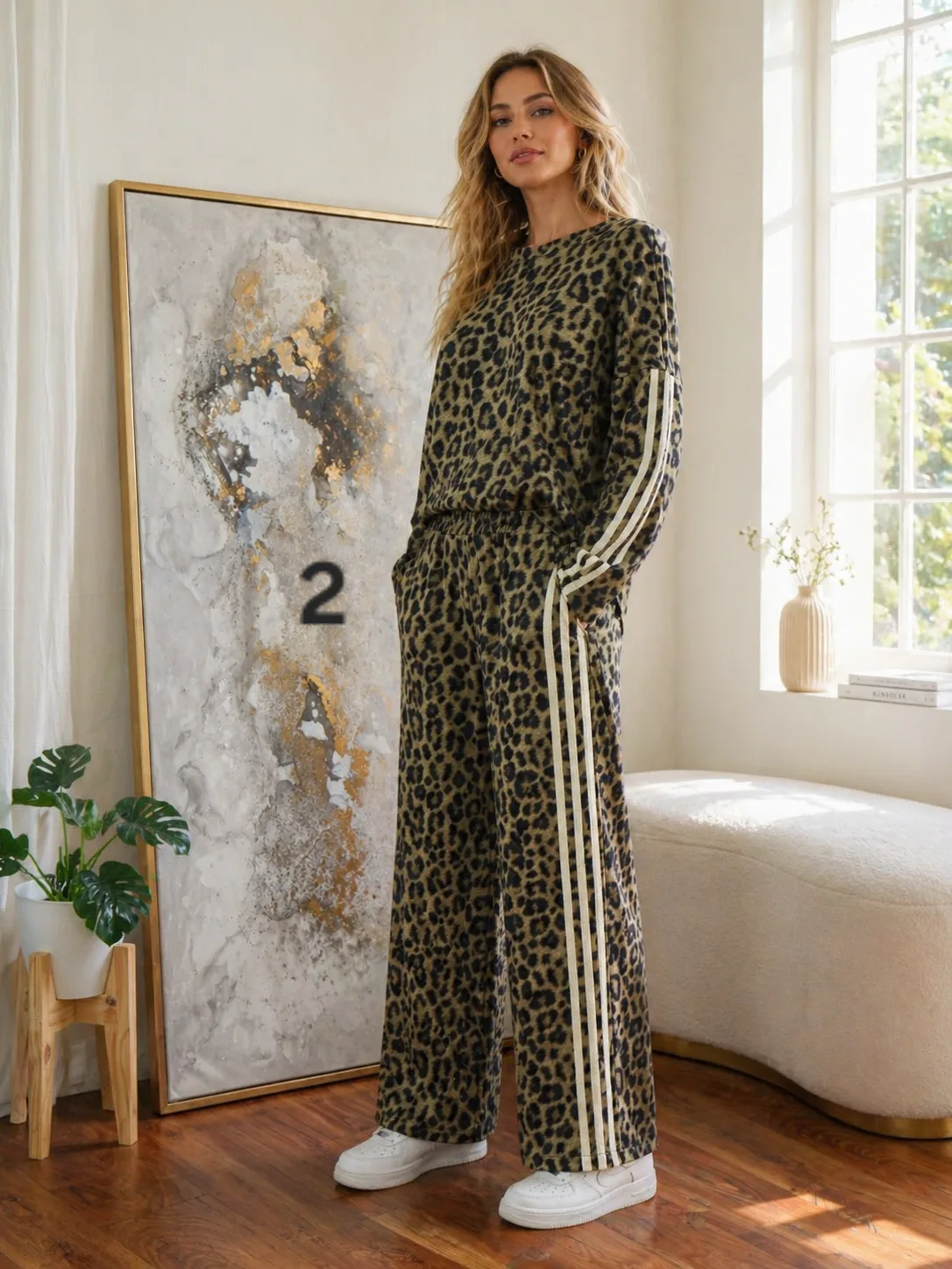 Alternative view of Pantalón de Darlon print con Elástico y líneas en cruzo paz