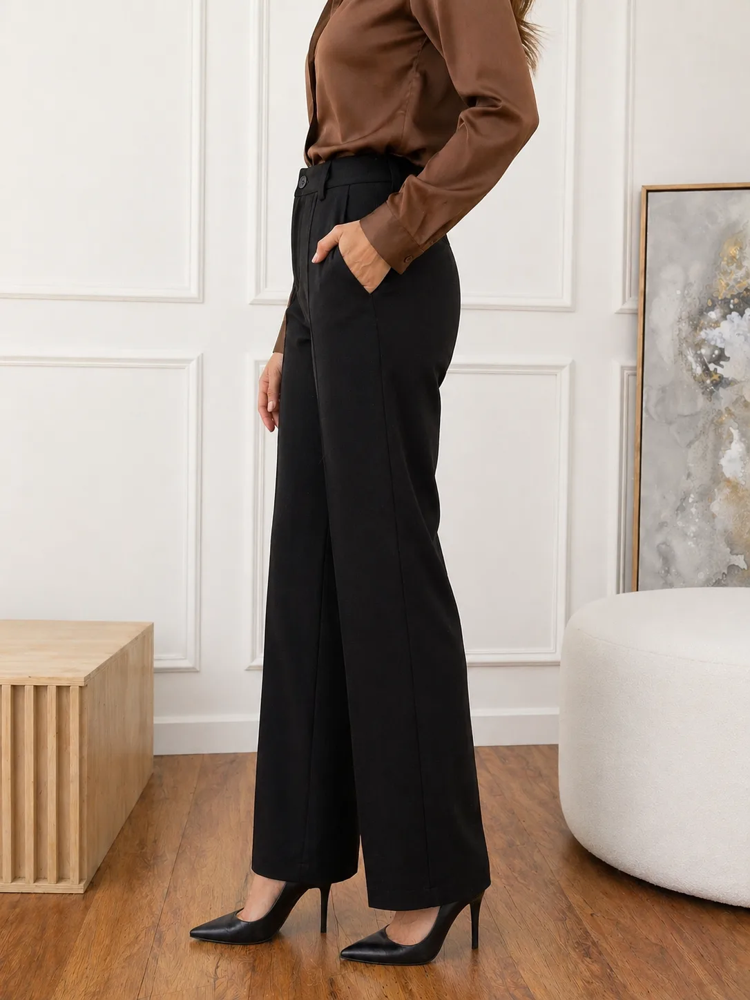 Alternative view of Pantalón punto Roma c/Pinzas-boton y pasa cinto