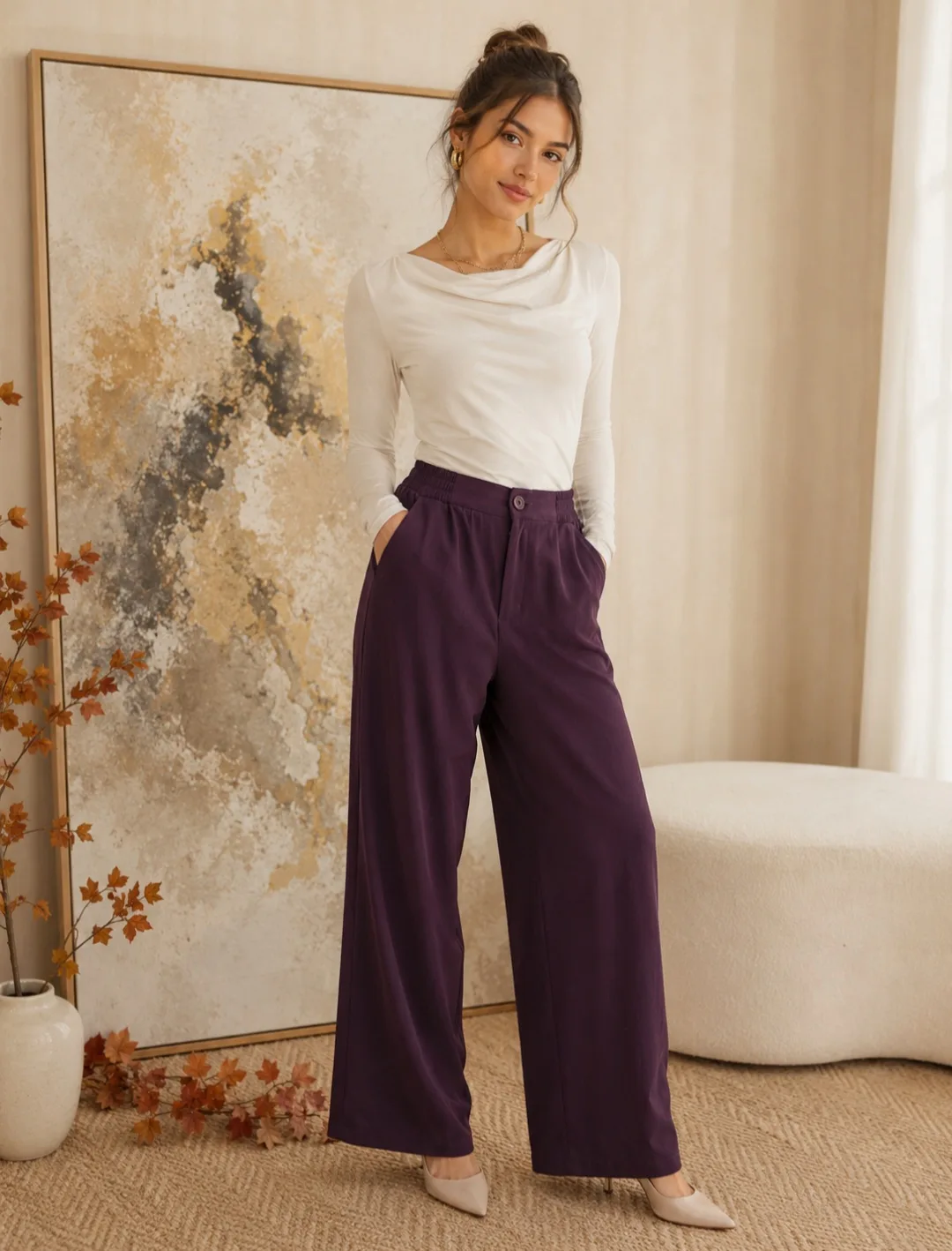 Pantalón de muji liso con elástico atrás y bolsillo Andy