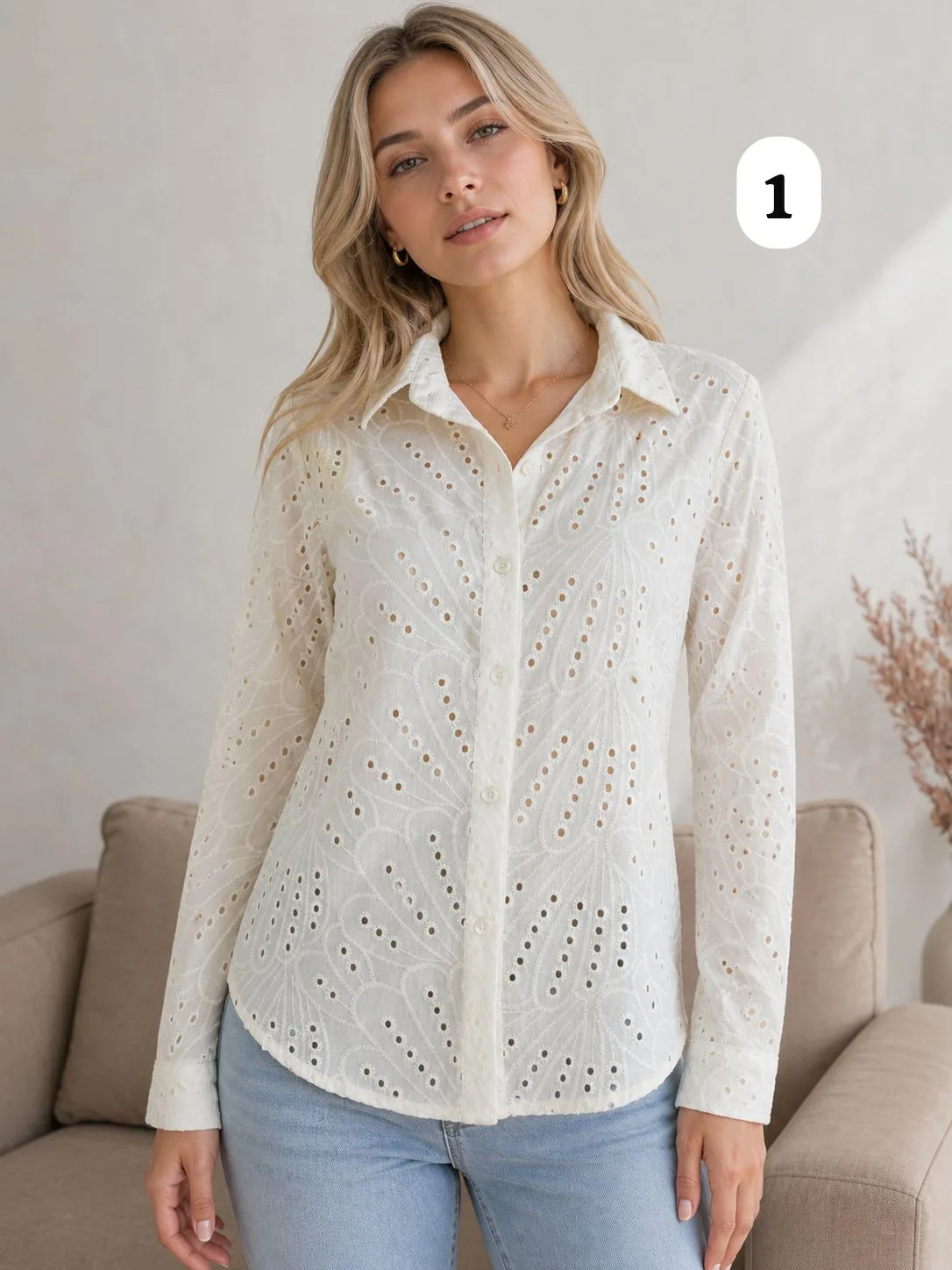Camisa clásica manga larga de brodery estefy