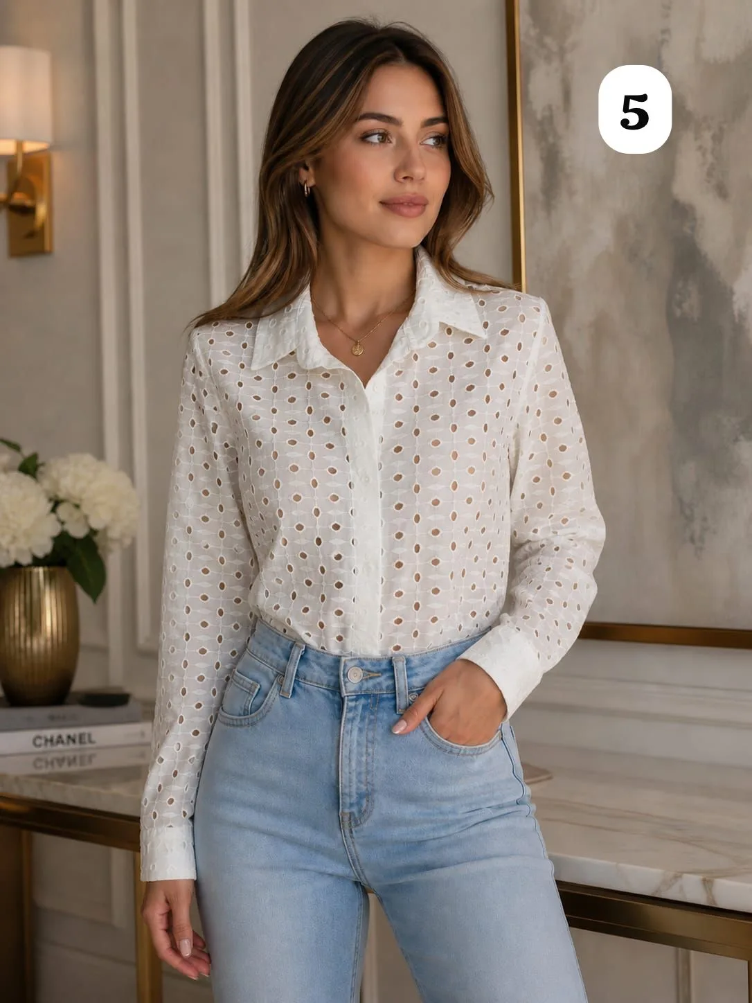 Camisa clásica manga larga de brodery estefy