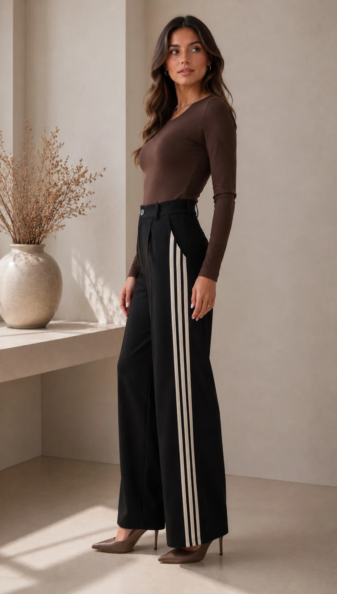 Pantalón punto Roma 2 líneas en crudo y boton sofi